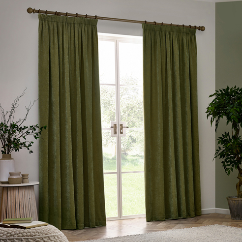 Heavy Chenille Pencil Pleat, Olive - Ready Made Curtains - Image 3